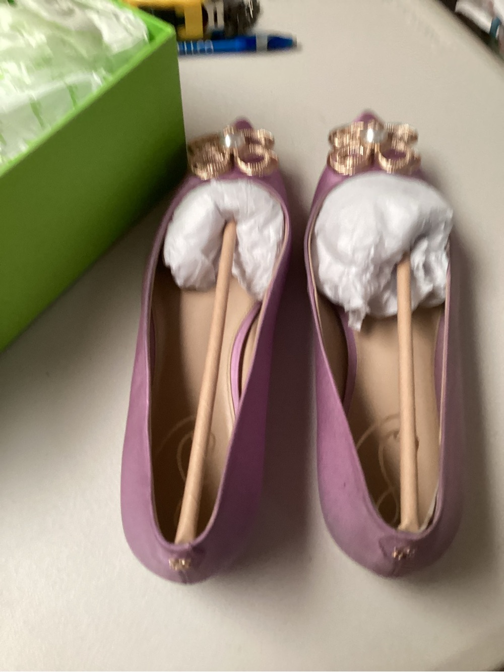 Sam Edelman Lilac Pointed-Toe Flats with Gold Floral Pearl Accent - Picture 2 of 6